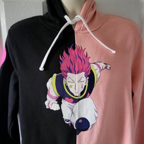 Hot Topic Hunter X Hunter Hisoka Bungee Gum Black Pink Split Hoodie - Medium - Picture 4 of 9